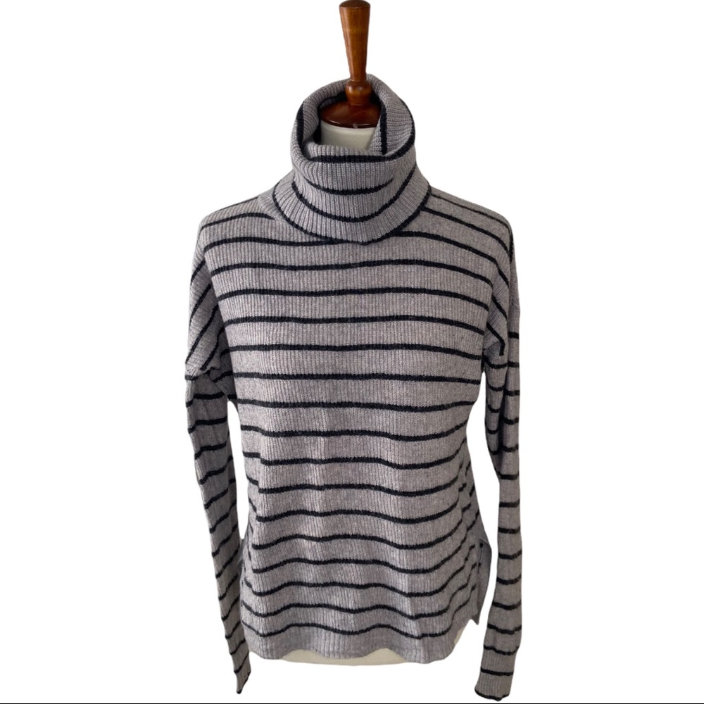 Madewell Striped Merino Wool/Alpaca Blend Sweater Gray Black Turtleneck Top